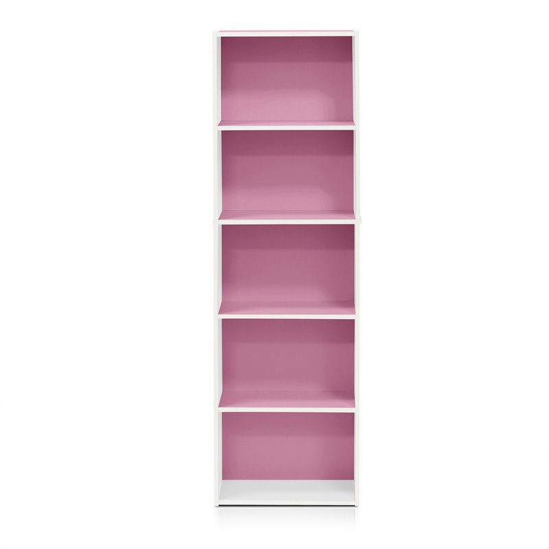 Pemberly Row Engineered Wood 5-Tier Reversible Open Shelf Bookcase in Pink