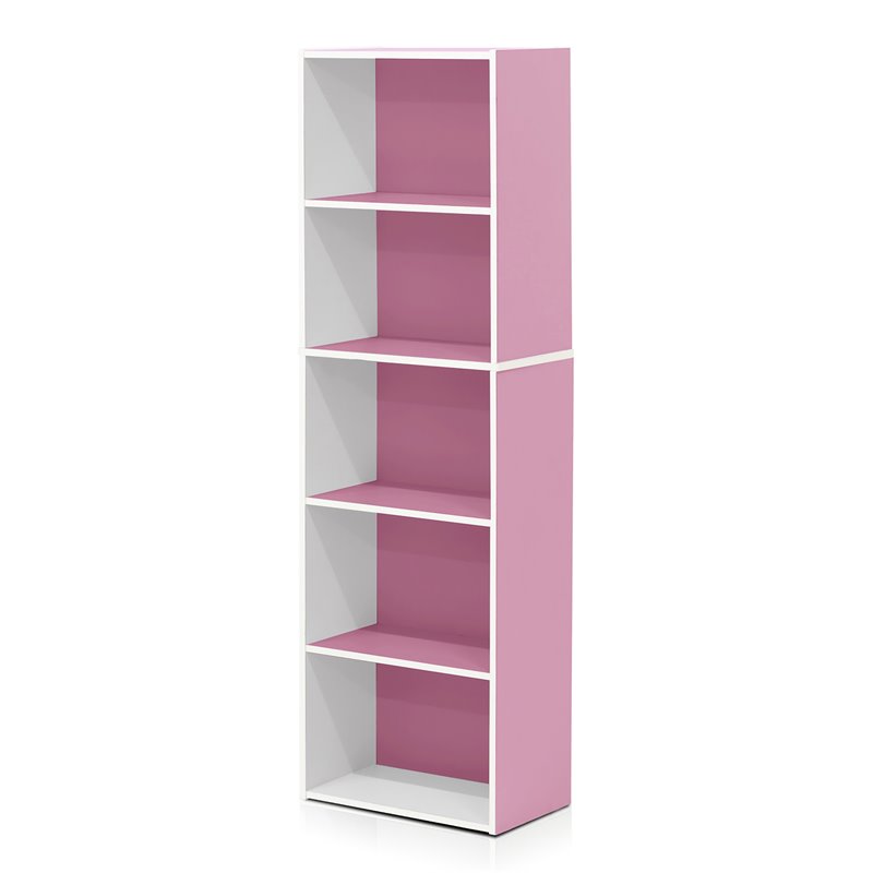 Pemberly Row Engineered Wood 5-Tier Reversible Open Shelf Bookcase in Pink