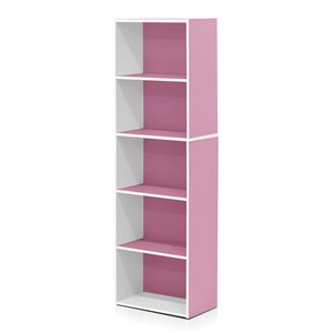 Pemberly Row Engineered Wood 5-Tier Reversible Open Shelf Bookcase in Pink