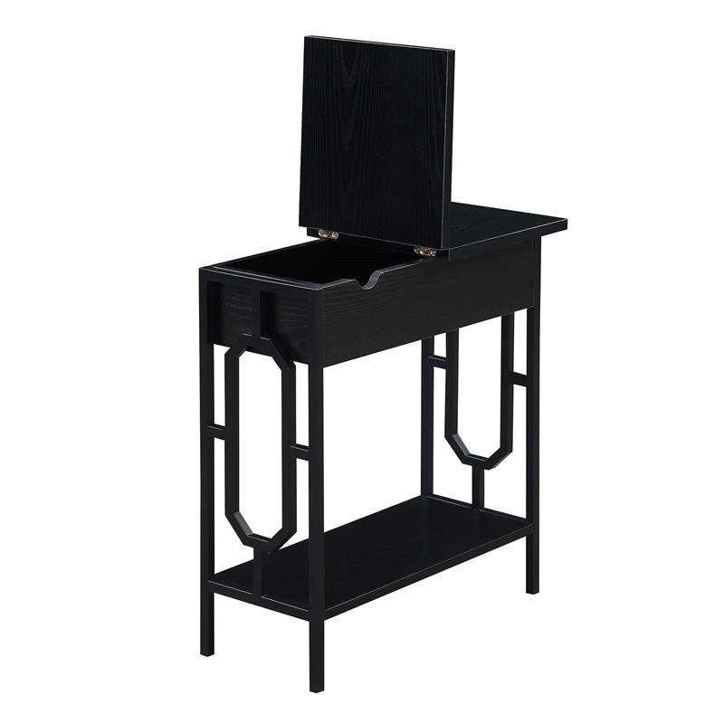 Pemberly Row Flip Top End Table with Charging Station in Black Wood Finish
