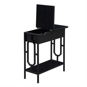 Pemberly Row Flip Top End Table with Charging Station in Black Wood Finish