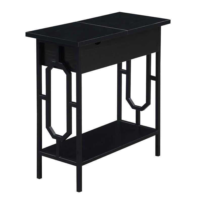 Pemberly Row Flip Top End Table with Charging Station in Black Wood Finish