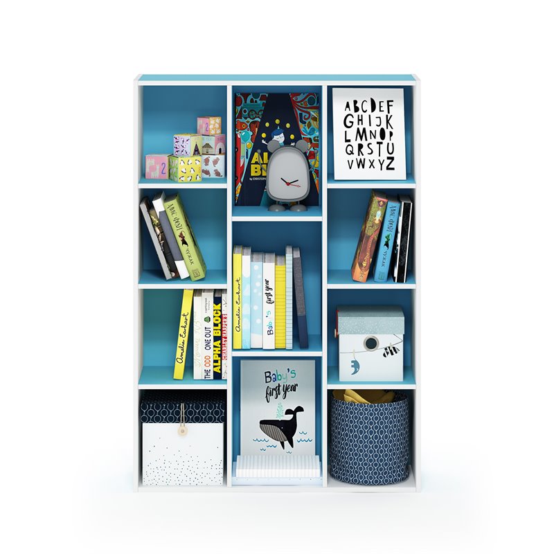 Pemberly Row Engineered Wood 11-Cube Reversible Open Shelf Bookcase in Blue