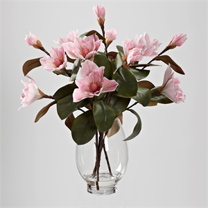 Pemberly Row Modern / Contemporary Pink Magnolia Stems in Socle Vase