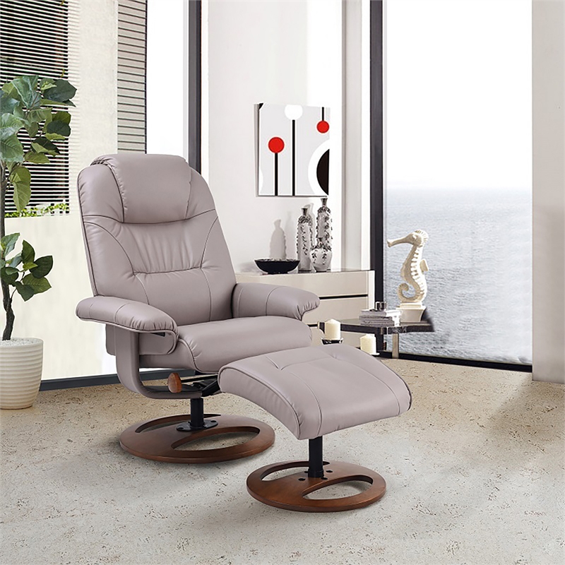 Pemberly Row Contemporary Gray Swivel Recliner with Matching Ottoman