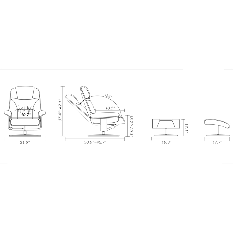 Pemberly Row Contemporary Gray Swivel Recliner with Matching Ottoman