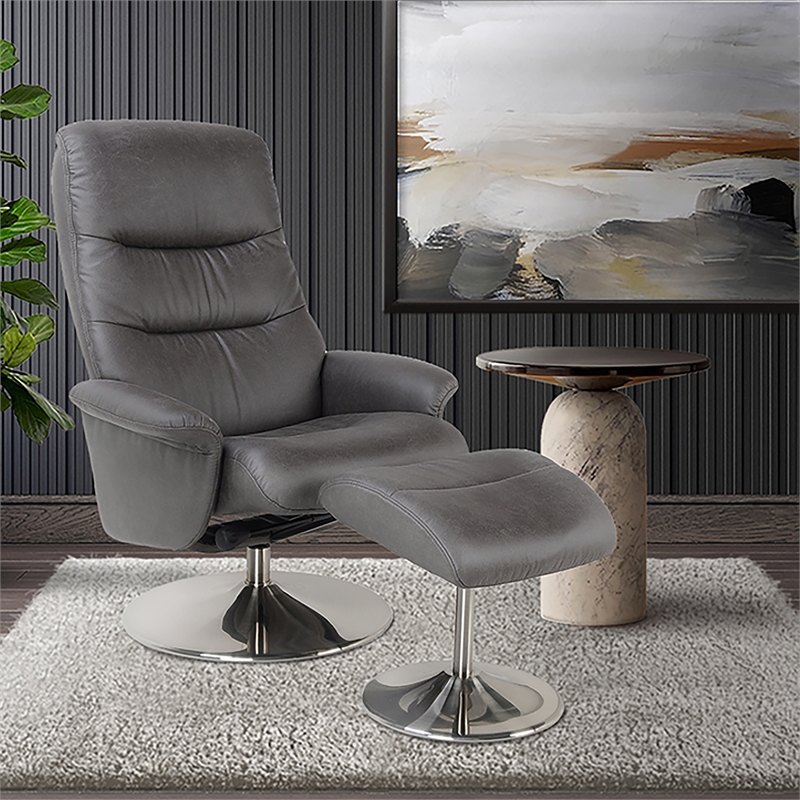 Pemberly Row Contemporary Charcoal Swivel Recliner with Matching Ottoman