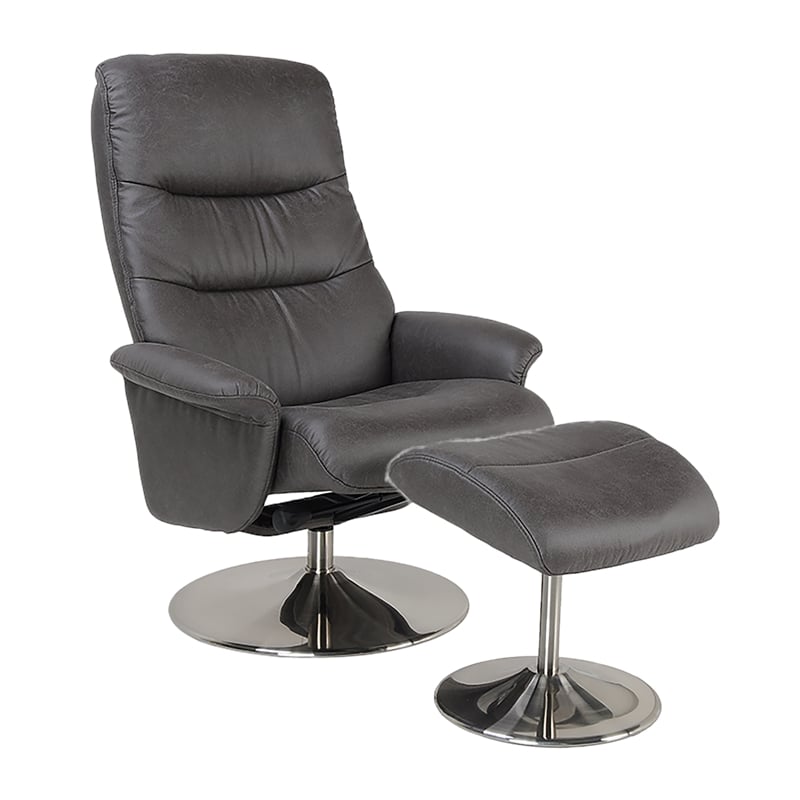 Pemberly Row Contemporary Charcoal Swivel Recliner with Matching Ottoman