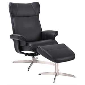 Pemberly Row Contemporary Black Leather Recliner with Matching Ottoman