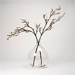 Pemberly Row Contemporary Budding Magnolia Branches in XL Glass Vase