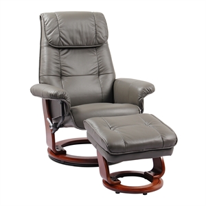 Pemberly Row Contemporary Leather Swivel Recliner with Storage Ottoman