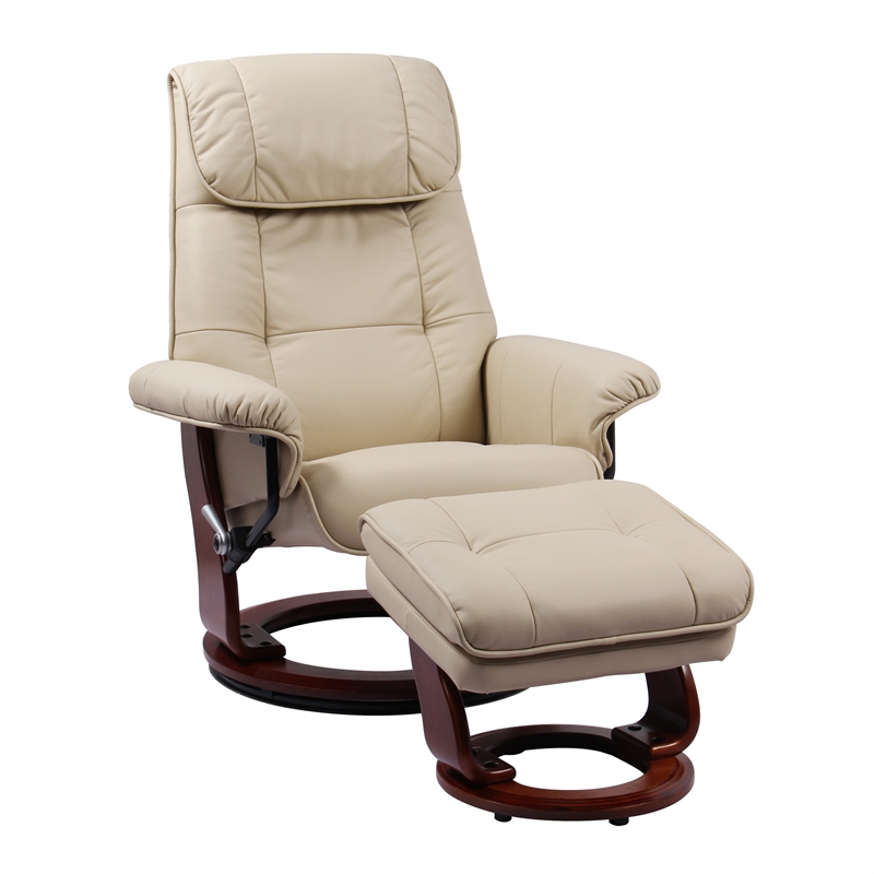 Pemberly Row Contemporary Leather Swivel Recliner with Storage Ottoman