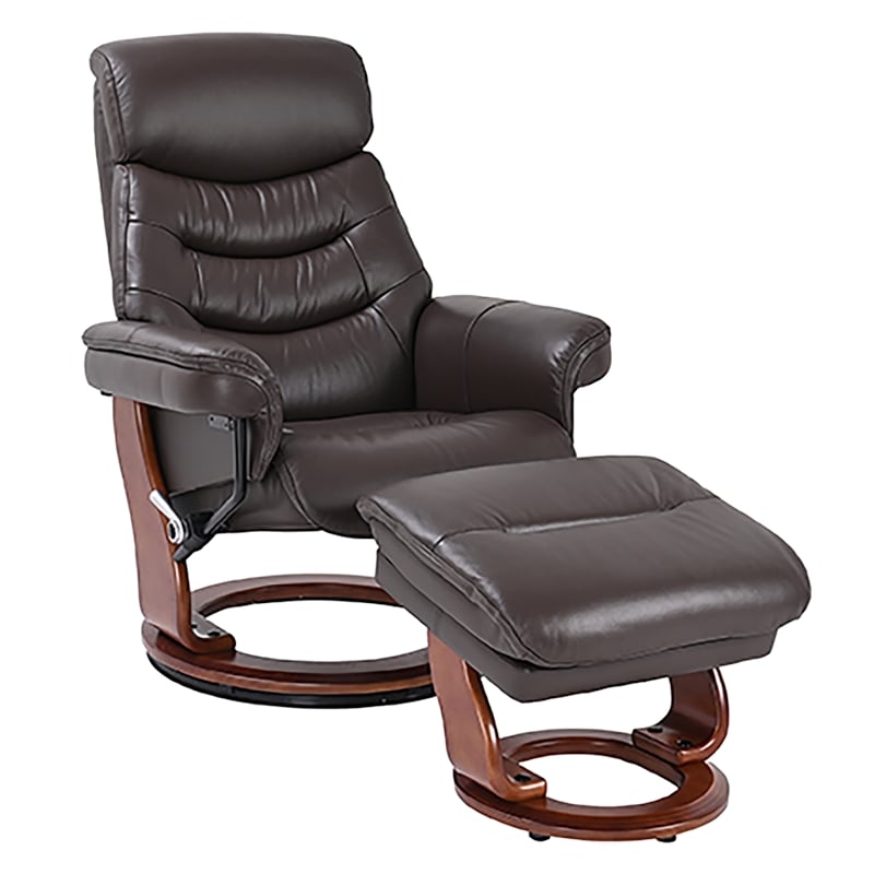 Pemberly Row Contemporary Leather Swivel Recliner with Storage Ottoman