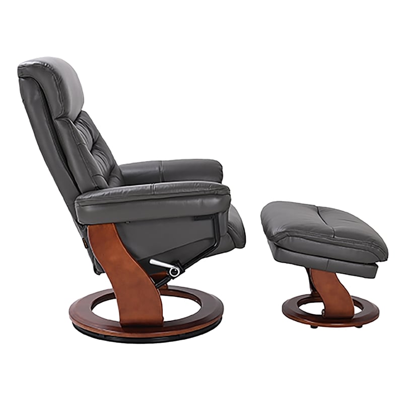Pemberly Row Contemporary Leather Swivel Recliner with Storage Ottoman