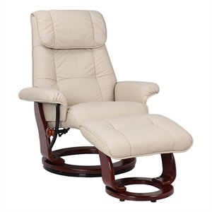 Pemberly Row Contemporary Brown Leather Swivel Recliner with Matching Ottoman