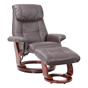 Pemberly Row Contemporary Taupe Leather Swivel Recliner with Matching Ottoman