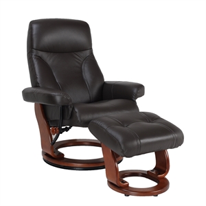 Pemberly Row Contemporary Brown Leather Swivel Recliner with Matching Ottoman