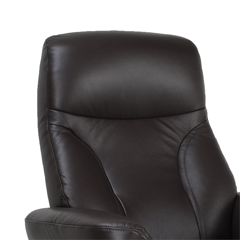 Pemberly Row Contemporary Brown Leather Swivel Recliner with Matching Ottoman