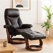 Pemberly Row Contemporary Brown Leather Swivel Recliner with Matching Ottoman