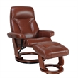 Pemberly Row Contemporary Brown Leather Swivel Recliner with Matching Ottoman