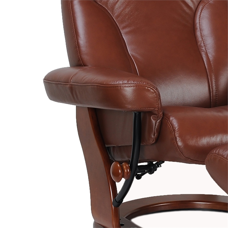 Pemberly Row Contemporary Brown Leather Swivel Recliner with Matching Ottoman