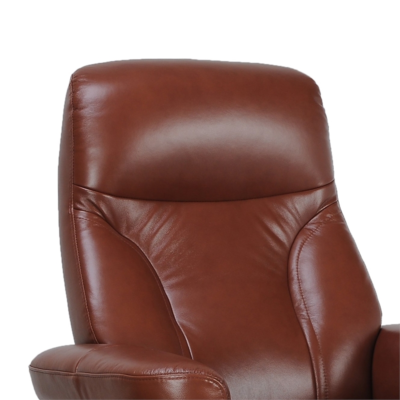 Pemberly Row Contemporary Brown Leather Swivel Recliner with Matching Ottoman