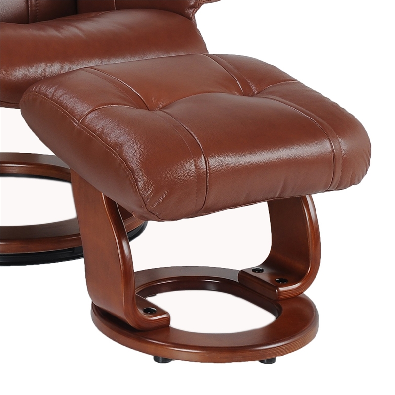 Pemberly Row Contemporary Brown Leather Swivel Recliner with Matching Ottoman