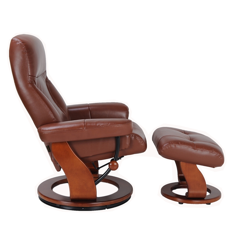 Pemberly Row Contemporary Brown Leather Swivel Recliner with Matching Ottoman