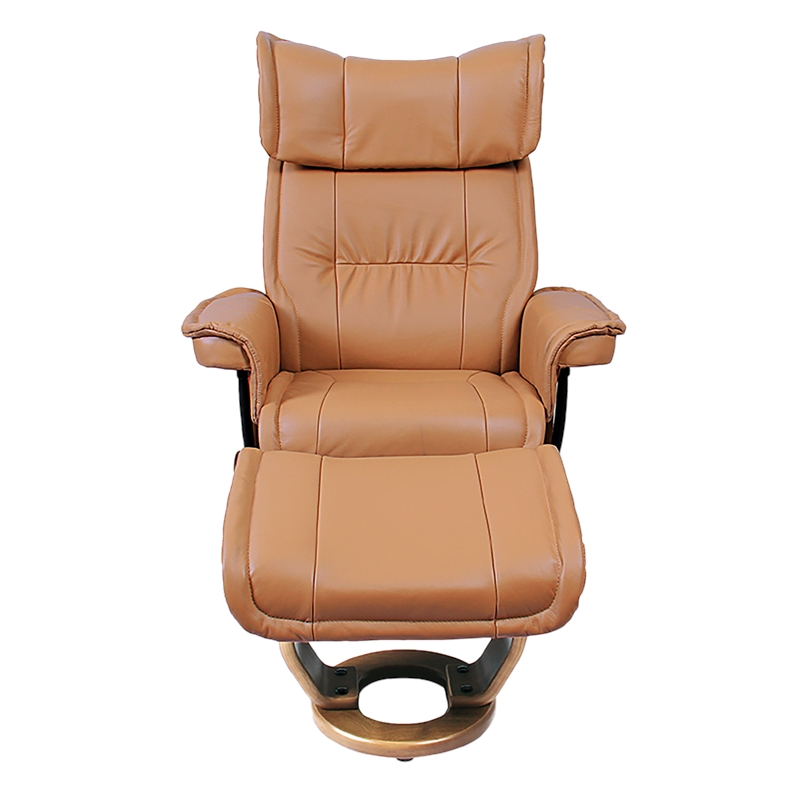 Pemberly Row Contemporary Caramel Leather Swivel Recliner with Matching Ottoman