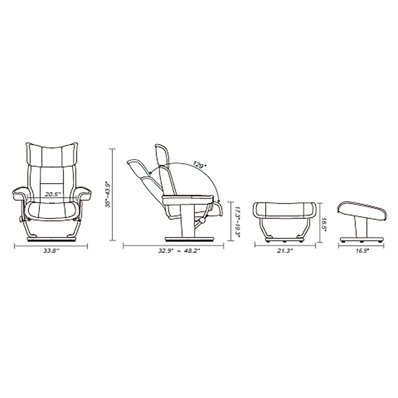 Pemberly Row Contemporary Caramel Leather Swivel Recliner with Matching Ottoman