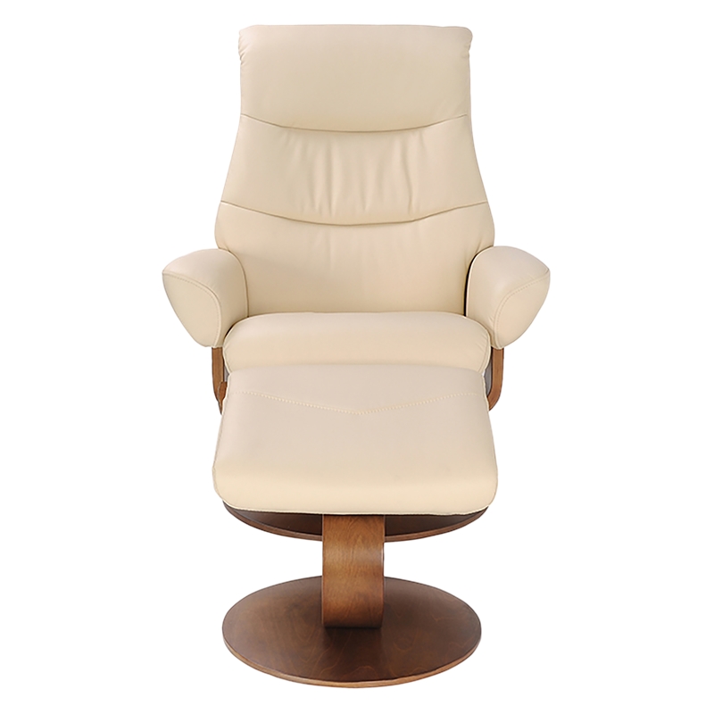 Pemberly Row Contemporary Beige Leather Swivel Recliner with Matching Ottoman