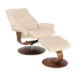 Pemberly Row Contemporary Beige Leather Swivel Recliner with Matching Ottoman