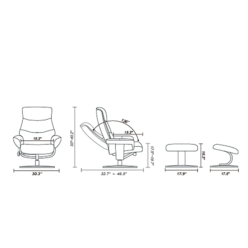 Pemberly Row Contemporary Beige Leather Swivel Recliner with Matching Ottoman