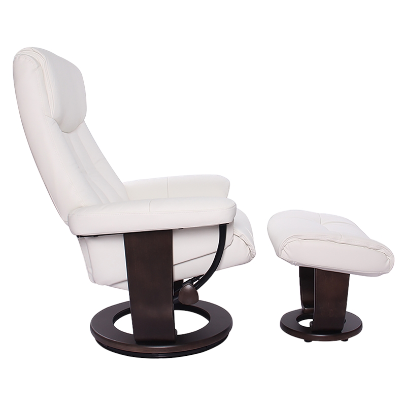 Pemberly Row Contemporary Cream Leather Swivel Recliner with Matching Ottoman
