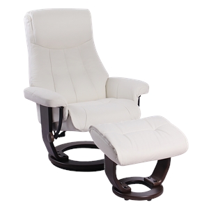 Pemberly Row Contemporary Cream Leather Swivel Recliner with Matching Ottoman