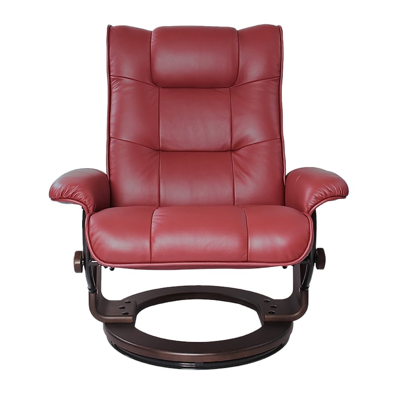 Pemberly Row Contemporary Red Leather Swivel Recliner with Matching Ottoman