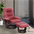 Pemberly Row Contemporary Red Leather Swivel Recliner with Matching Ottoman