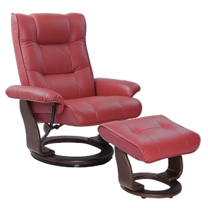 Pemberly Row Contemporary Red Leather Swivel Recliner with Matching Ottoman