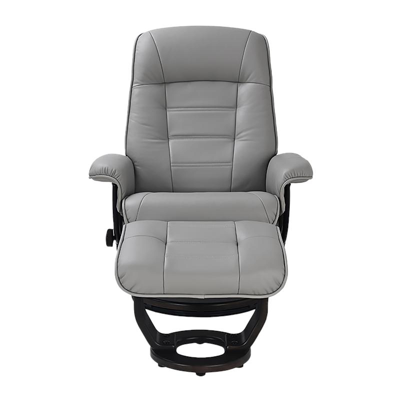 Pemberly Row Contemporary Gray Leather Swivel Recliner with Matching Ottoman