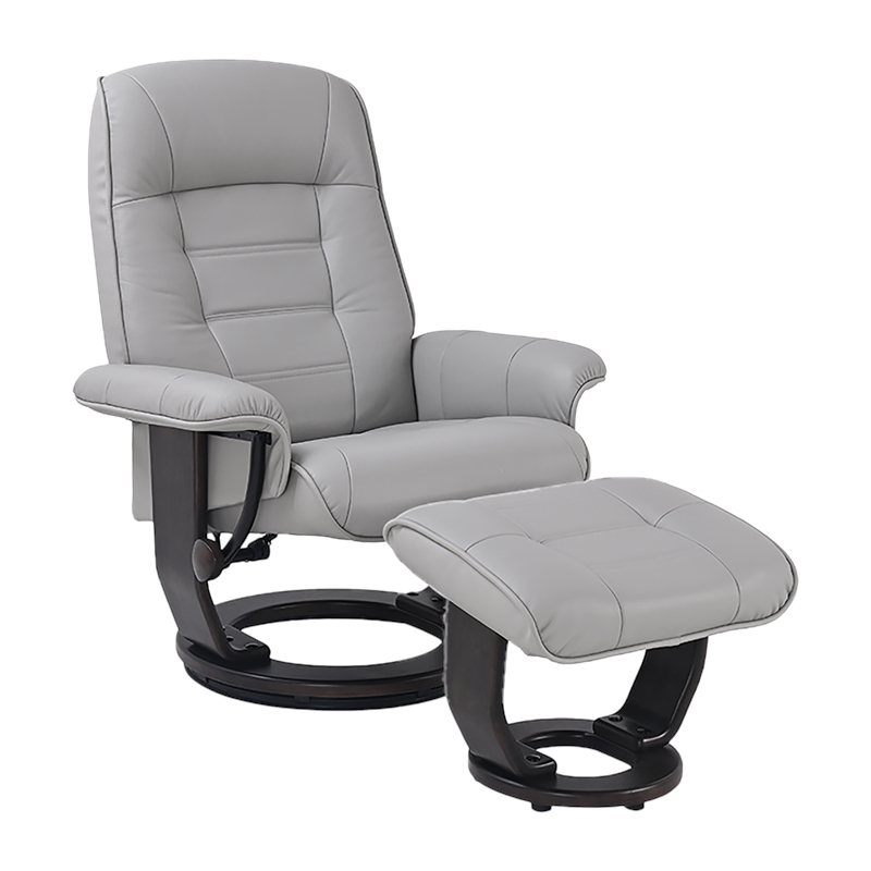 Pemberly Row Contemporary Gray Leather Swivel Recliner with Matching Ottoman