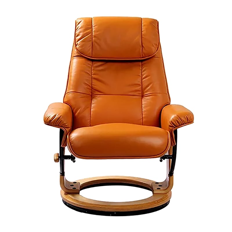 Pemberly Row Contemporary Orange Leather Swivel Recliner with Matching Ottoman