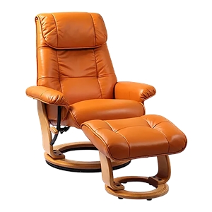 Pemberly Row Contemporary Orange Leather Swivel Recliner with Matching Ottoman