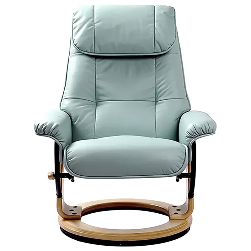 Pemberly Row Contemporary Blue Leather Swivel Recliner with Matching Ottoman