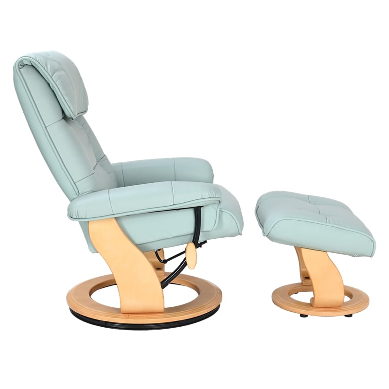 Pemberly Row Contemporary Blue Leather Swivel Recliner with Matching Ottoman