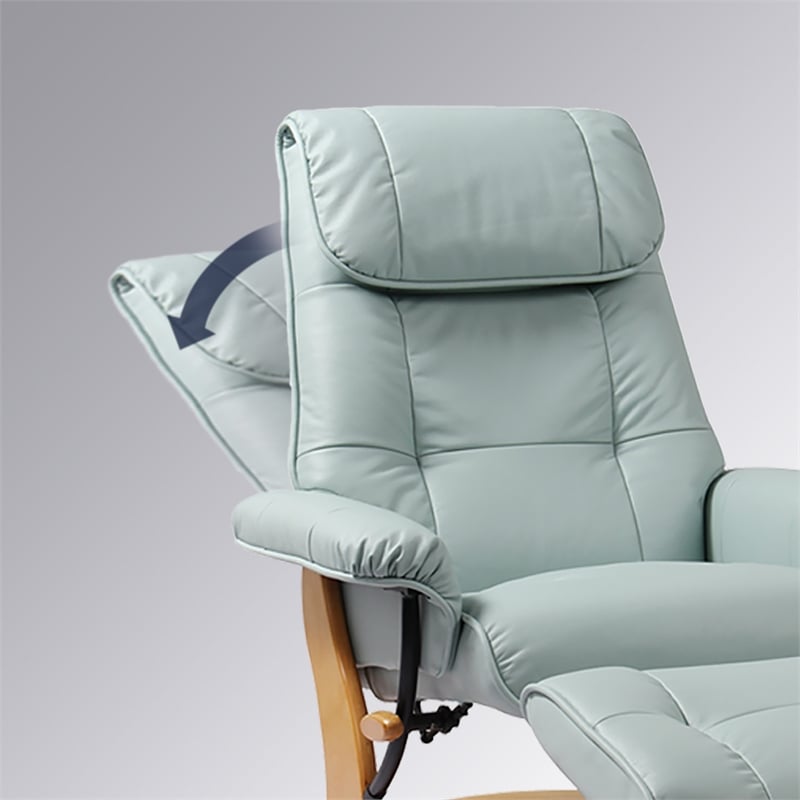 Pemberly Row Contemporary Blue Leather Swivel Recliner with Matching Ottoman