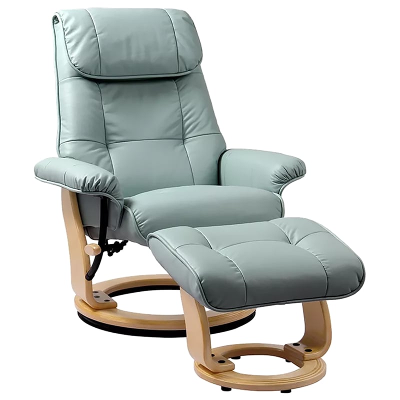 Pemberly Row Contemporary Blue Leather Swivel Recliner with Matching Ottoman