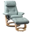 Pemberly Row Contemporary Blue Leather Swivel Recliner with Matching Ottoman