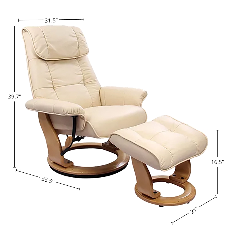 Pemberly Row Contemporary Cream Leather Swivel Recliner with Matching Ottoman