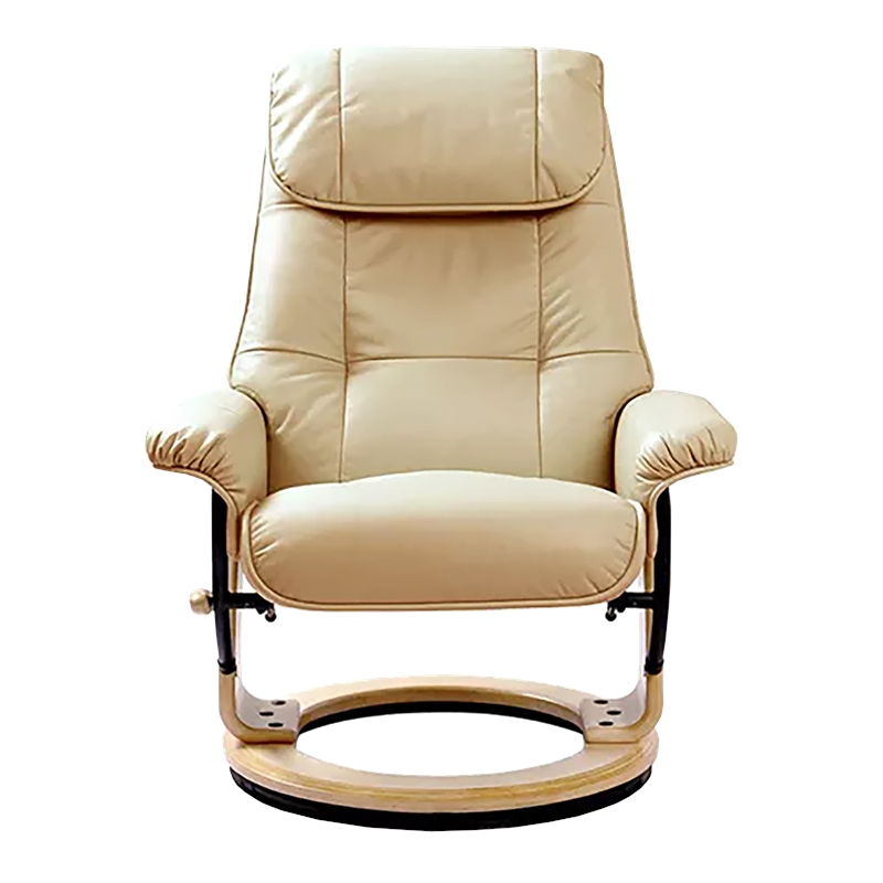 Pemberly Row Contemporary Cream Leather Swivel Recliner with Matching Ottoman