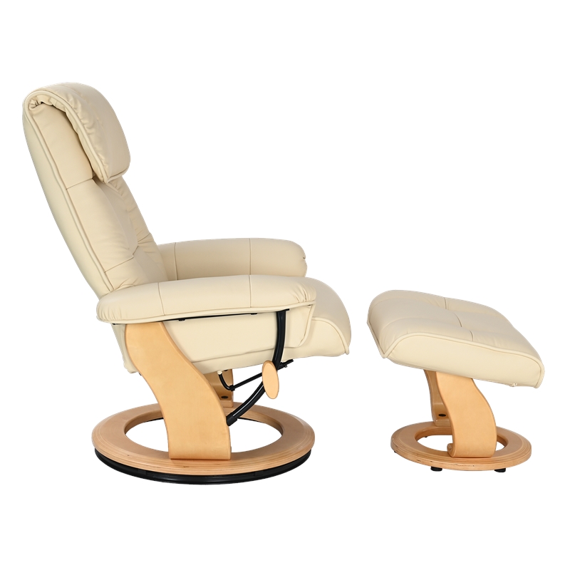 Pemberly Row Contemporary Cream Leather Swivel Recliner with Matching Ottoman